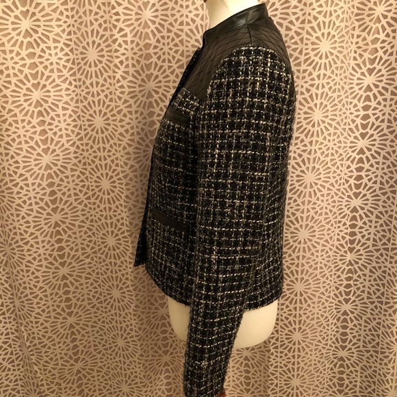 Axcess Chic Black Faux Leather Tweed Jacket - Picture 7 of 8